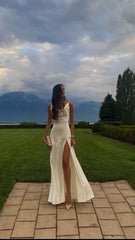 Beautiful Spaghetti Straps Satin Sleeveless Mermaid White Prom Dress