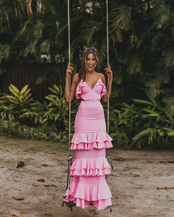 Stunning Pink Long Prom Evening Gown Party Dress Satin
