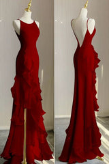 Mermaid Beach Wedding Dress With Ruffles Spaghetti Straps Backless Prom Gown
