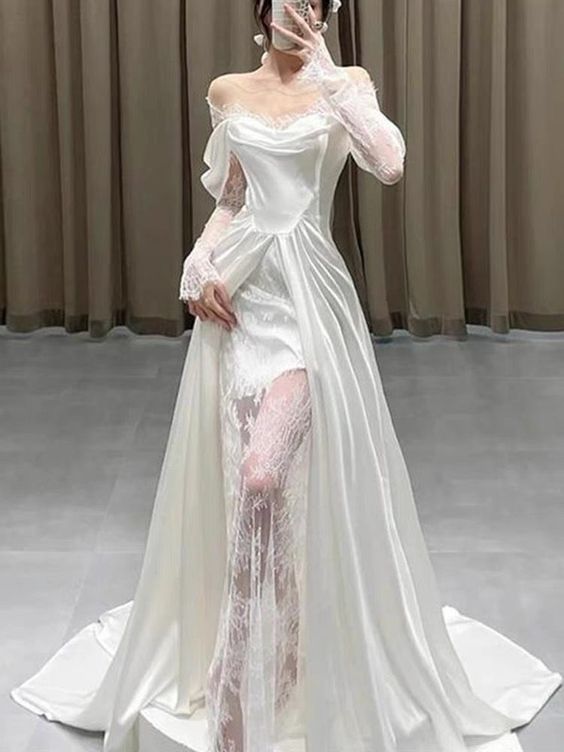 Wedding Party Long Satin A-Line Prom Dresses Special Occasion
