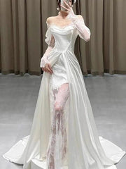 Wedding Party Long Satin A-Line Prom Dresses Special Occasion
