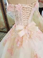 Elegant Beaded Sweet 16 Prom Dresses Pink Lace Ball Gown
