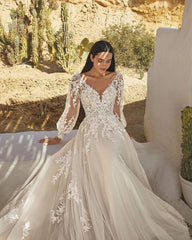 Gorgeous Princess A Line Wedding Dresses V Neck Bridal Gowns Beautiful