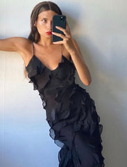 Black Mermaid Long Party Prom Dress with Sleeves and Zipper Back