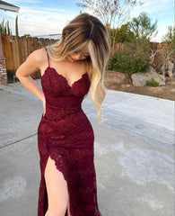 Burgundy Long Prom Evening Party Formal Dress Satin