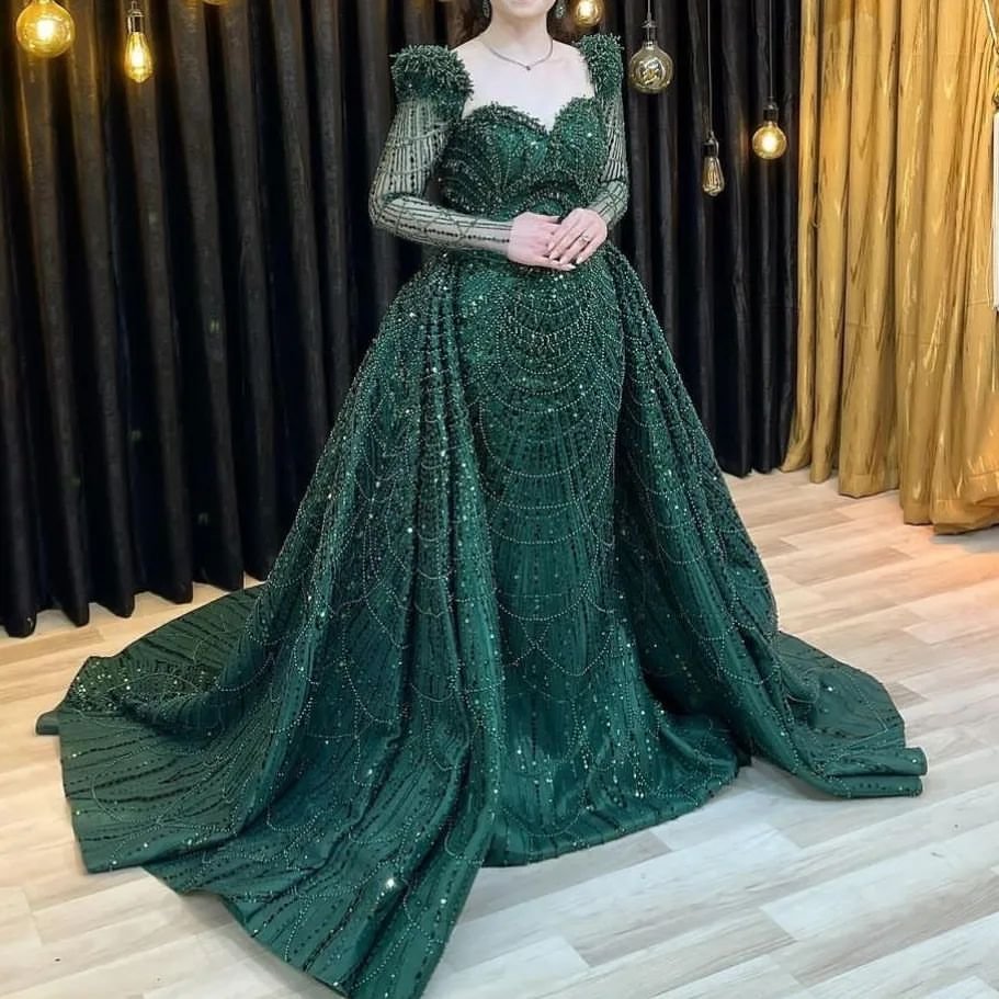 Elegant Green Mermaid Long Sleeve Prom Dress for Women