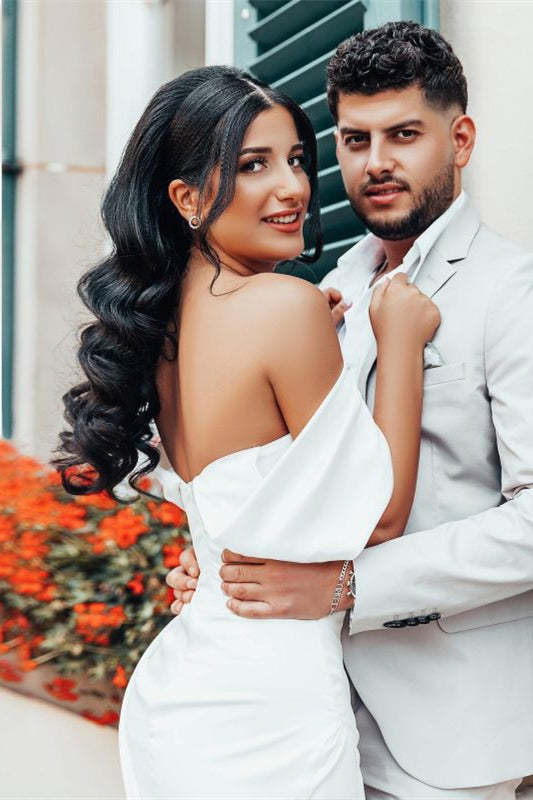 Off-the-Shoulder Charmeuse Bridal Gown with High Side Split