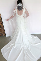 Romantic Mermaid Wedding Dress Deep V-neck with Wide Straps Open Back