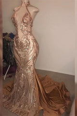 Stunning Halter V-Neck Sequin Mermaid Prom Dress for Elegant Evening Events