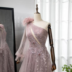 Elegant Extreme Pink One Shoulder Feather Evening Dress For Women Online