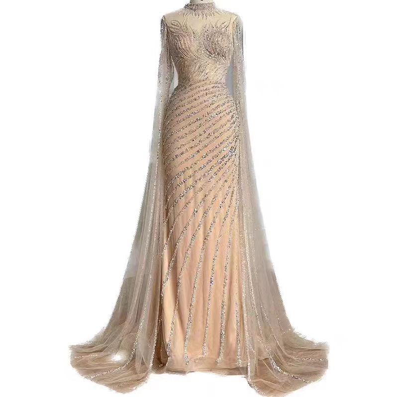 Green Luxury Long Sleeve Sequin Beaded Mermaid Prom Dress Evening Gown
