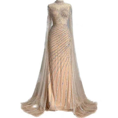 Green Luxury Long Sleeve Sequin Beaded Mermaid Prom Dress Evening Gown