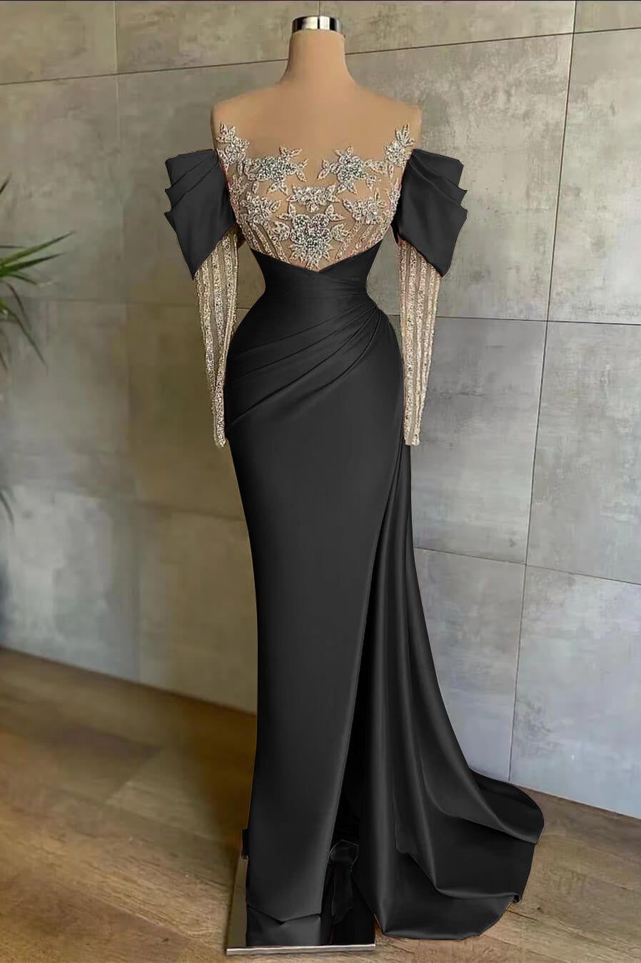 Elegant Pink Off-Shoulder Mermaid Prom Dress with Beaded Appliques & Front Slit