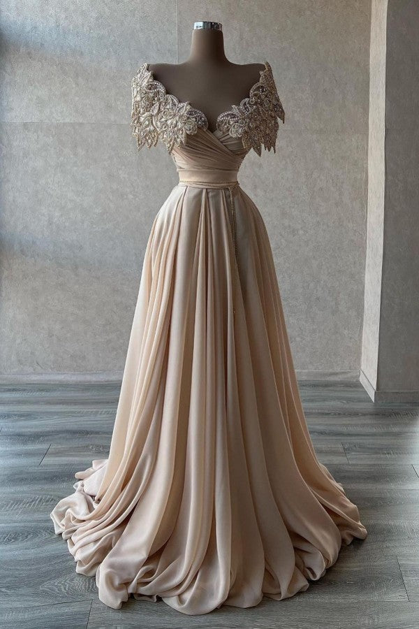 Elegant Off-Shoulder Satin Prom Dress with Glitter - Perfect for Evening Parties