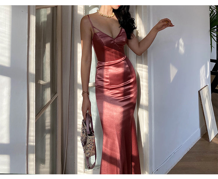 Long Formal Occasion Satin Sleeveless Evening Gowns for Women
