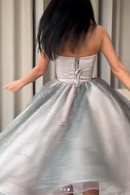 Sparkling Silver Sequined Strapless A-Line Prom Dress: Elegant Short Party Gown