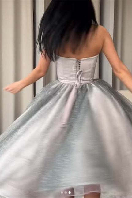 Sparkling Silver Sequined Strapless A-Line Prom Dress: Elegant Short Party Gown