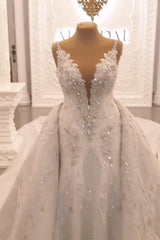 Elegant Spaghetti Strap Sweetheart A-Line Backless Wedding Dress with Lace