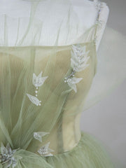 Exquisite Green Tulle Long A-Line Prom Dress Formal Evening Gown