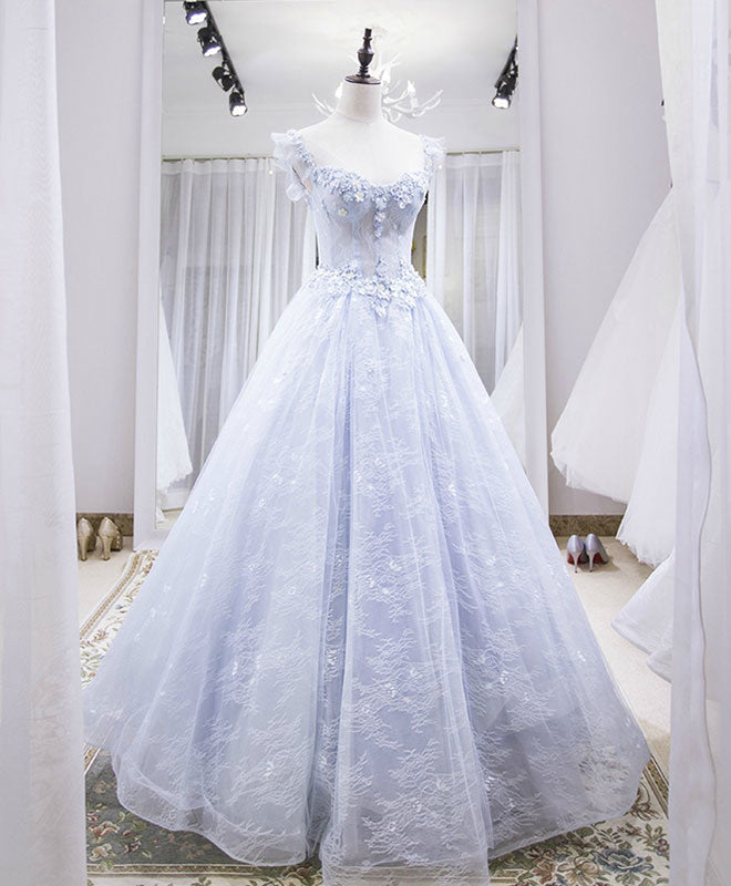Light Purple Tulle Lace Long Prom Dress Evening Gown
