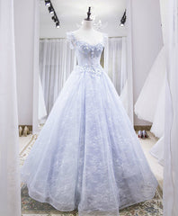 Light Purple Tulle Lace Long Prom Dress Evening Gown