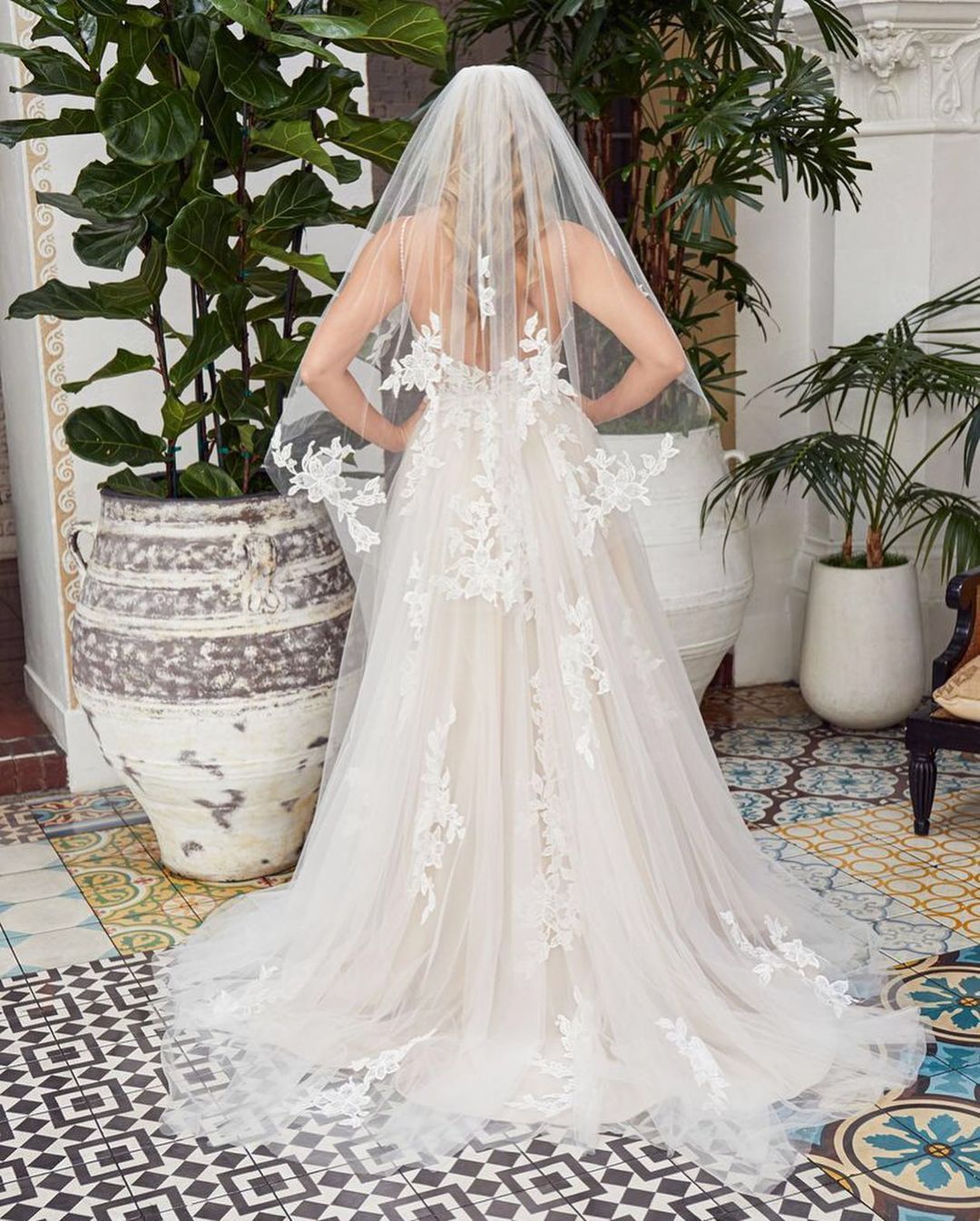 Romantic Lace & Tulle A-Line V-Neck Wedding Dress with Open Back