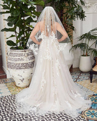Romantic Lace & Tulle A-Line V-Neck Wedding Dress with Open Back