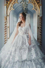 Elegant Sweetheart Ball Gown Wedding Dress, Tulle Lace Appliques, Long Formal Bridal Gown