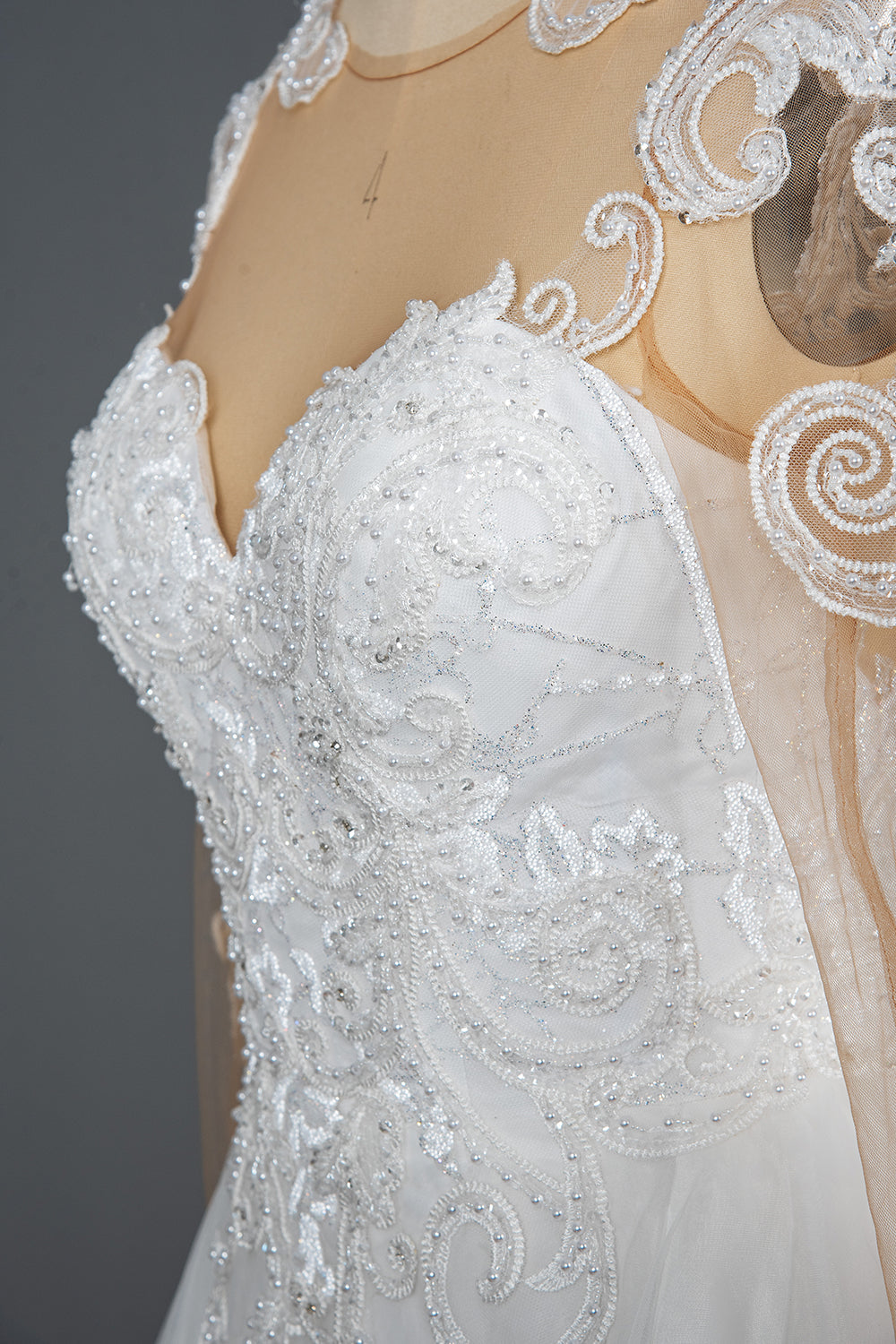 A-Line V-Neck Hi-Lo Wedding Dress with Ruffles, Tulle and Appliques
