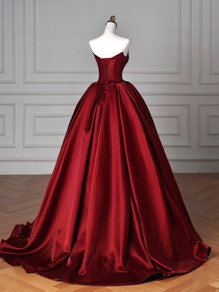 Burgundy Satin A-Line Long Prom Dress for Women Formal Occasions