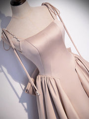 Champagne A-Line Satin Long Prom Dress Champagne Evening Gown