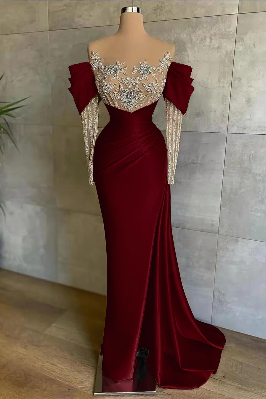 Elegant Pink Off-Shoulder Mermaid Prom Dress with Beaded Appliques & Front Slit