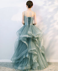 Elegant Green Tulle Lace Prom Gown with Built-In Bra, A-Line Silhouette