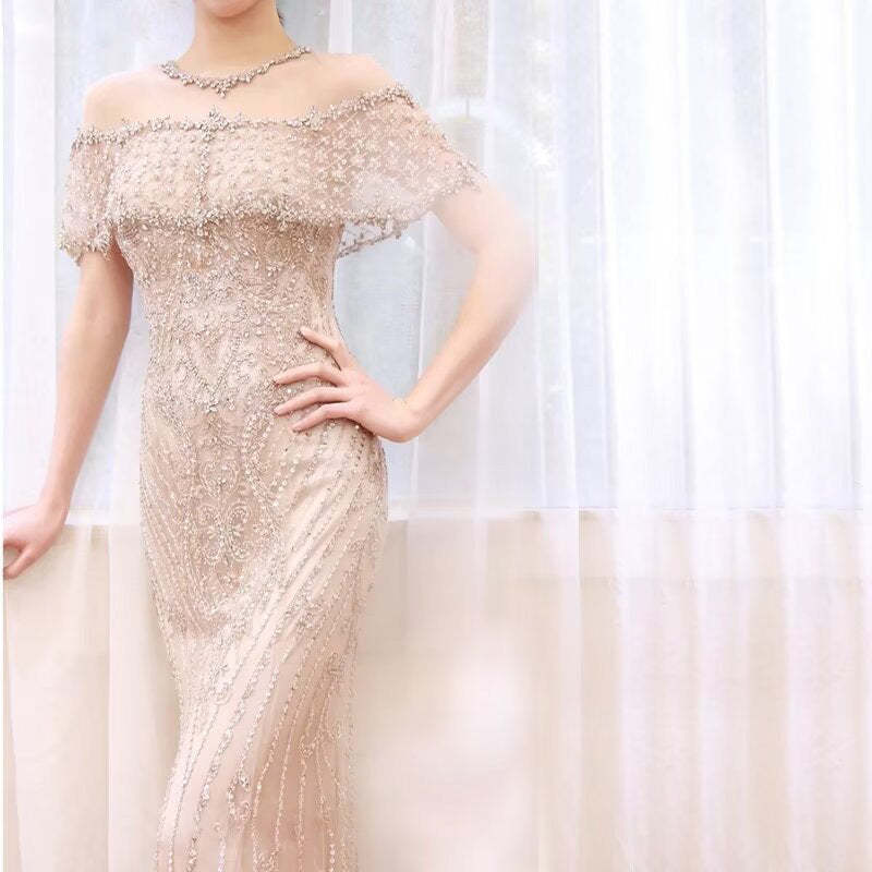 Luxurious Sequin Beaded Strapless Long Mermaid Evening Gown for Women