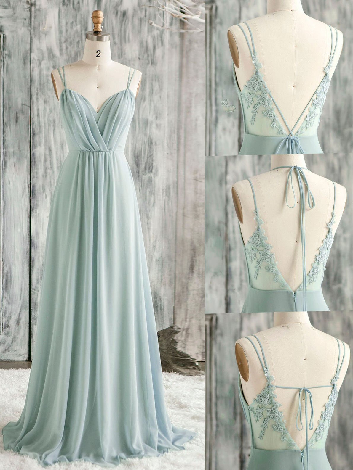 Green A Line Chiffon Lace Long Prom Dress For Women