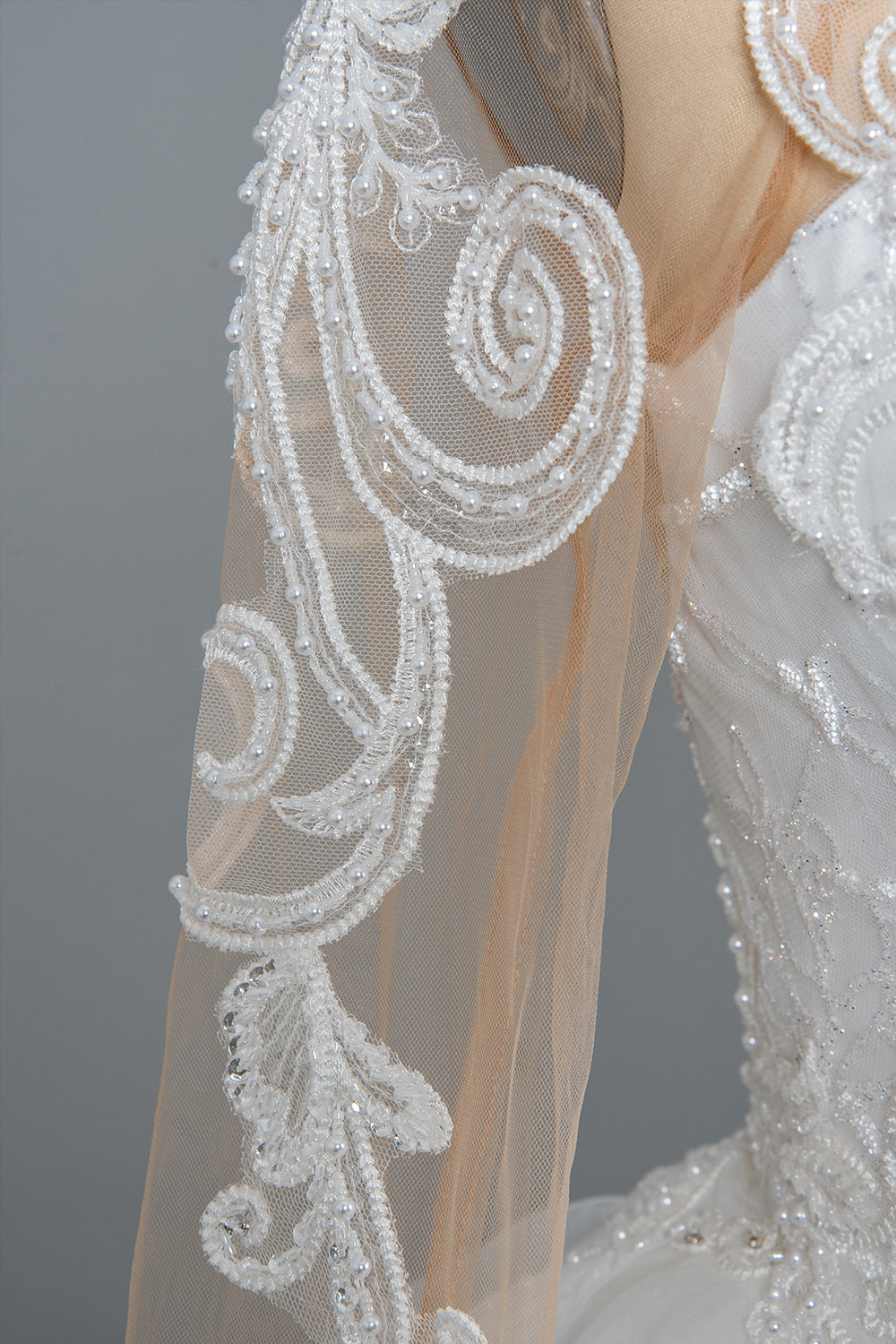 A-Line V-Neck Hi-Lo Wedding Dress with Ruffles, Tulle and Appliques