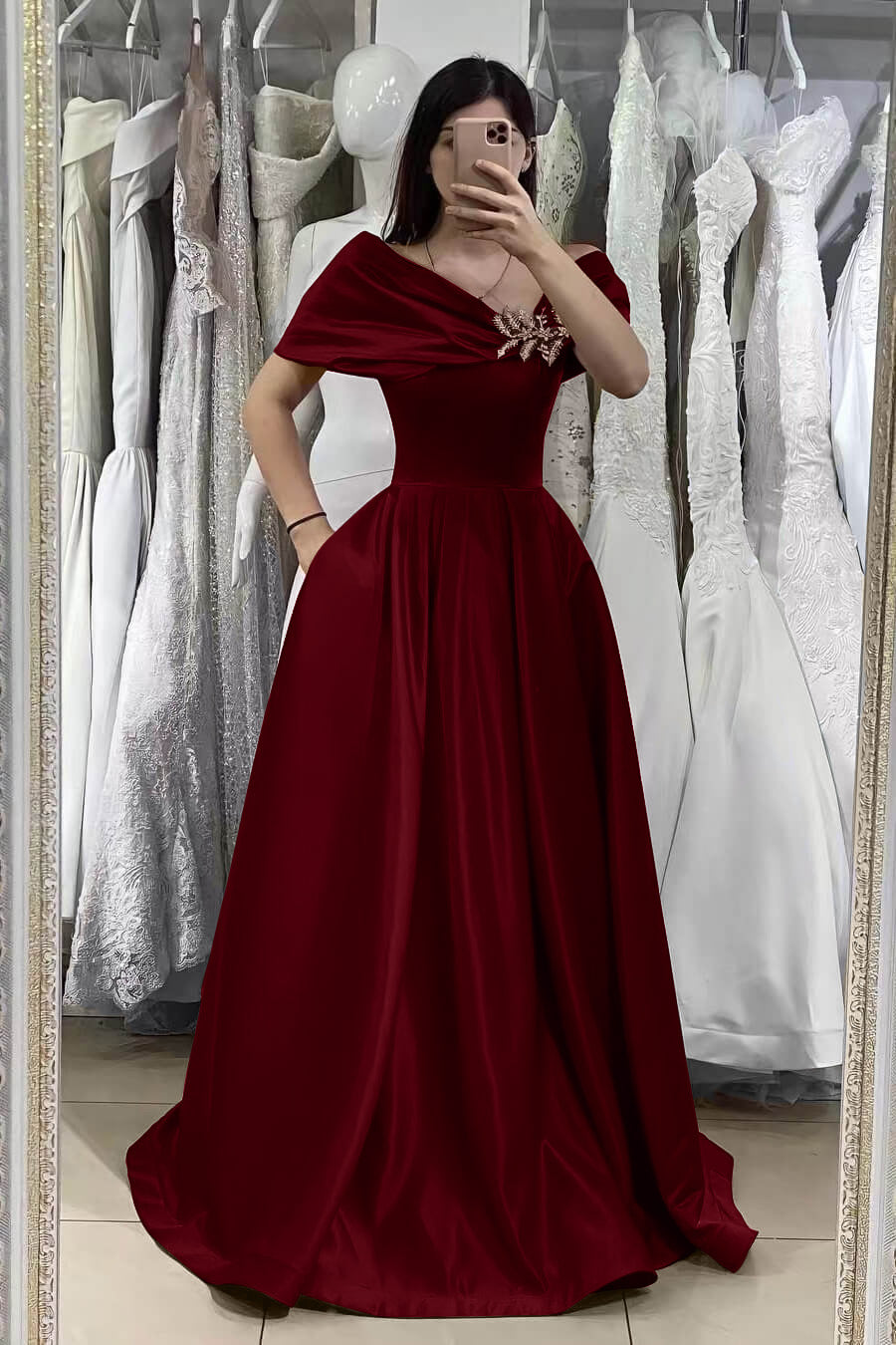 Stunning Fuchsia Off-Shoulder A-Line Prom Dress with Delicate Beading Embellishments