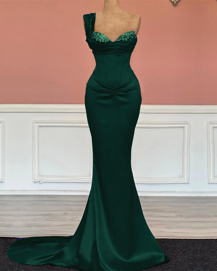 Royal Blue Sequin One-Shoulder Long Mermaid Prom Dress