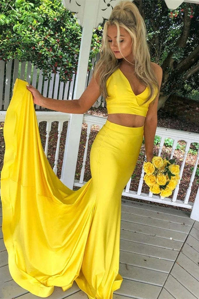 Elegant Two-Piece Yellow Mermaid Prom Dress - Formal Evening Gown