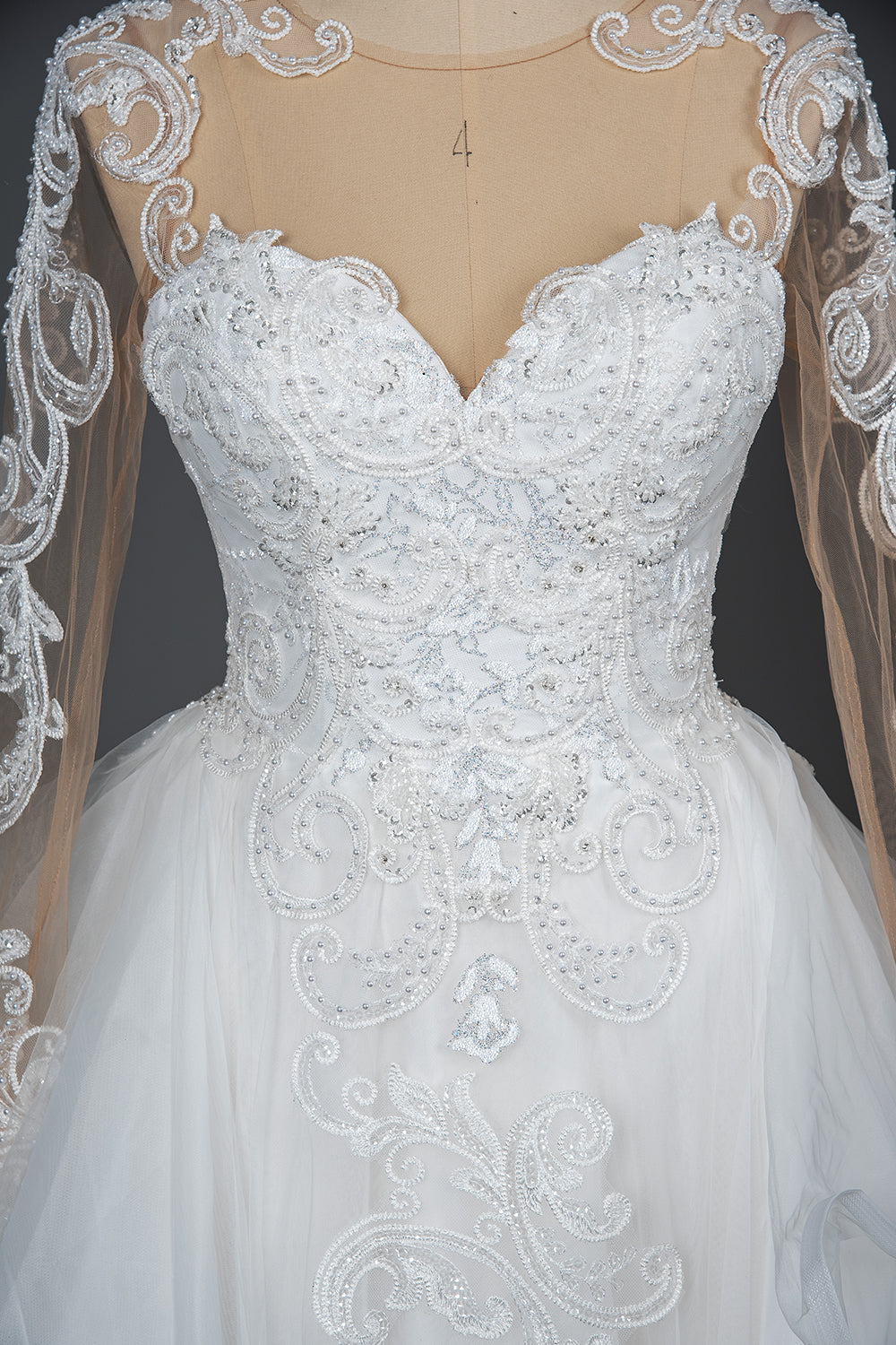 A-Line V-Neck Hi-Lo Wedding Dress with Ruffles, Tulle and Appliques