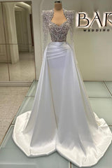 Glamorous Satin Mermaid Evening Dress with Pearls Sweetheart Neckline for Prom