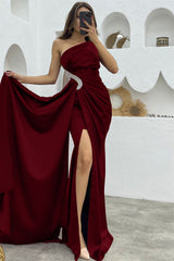 Dark Purple Sequin One Shoulder Mermaid Evening Dress with Split Ruffles