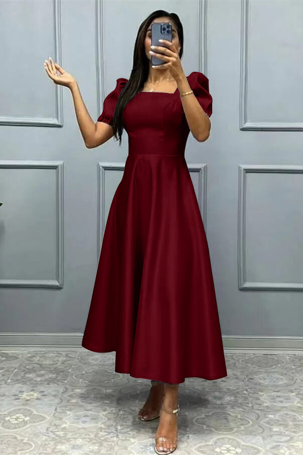 Elegant A-Line Prom Dress with Short Sleeves, Square Neckline Ball Gown