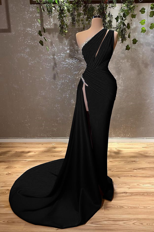 Elegant Ocean Blue One-Shoulder Mermaid Evening Gown with Thigh-High Slit