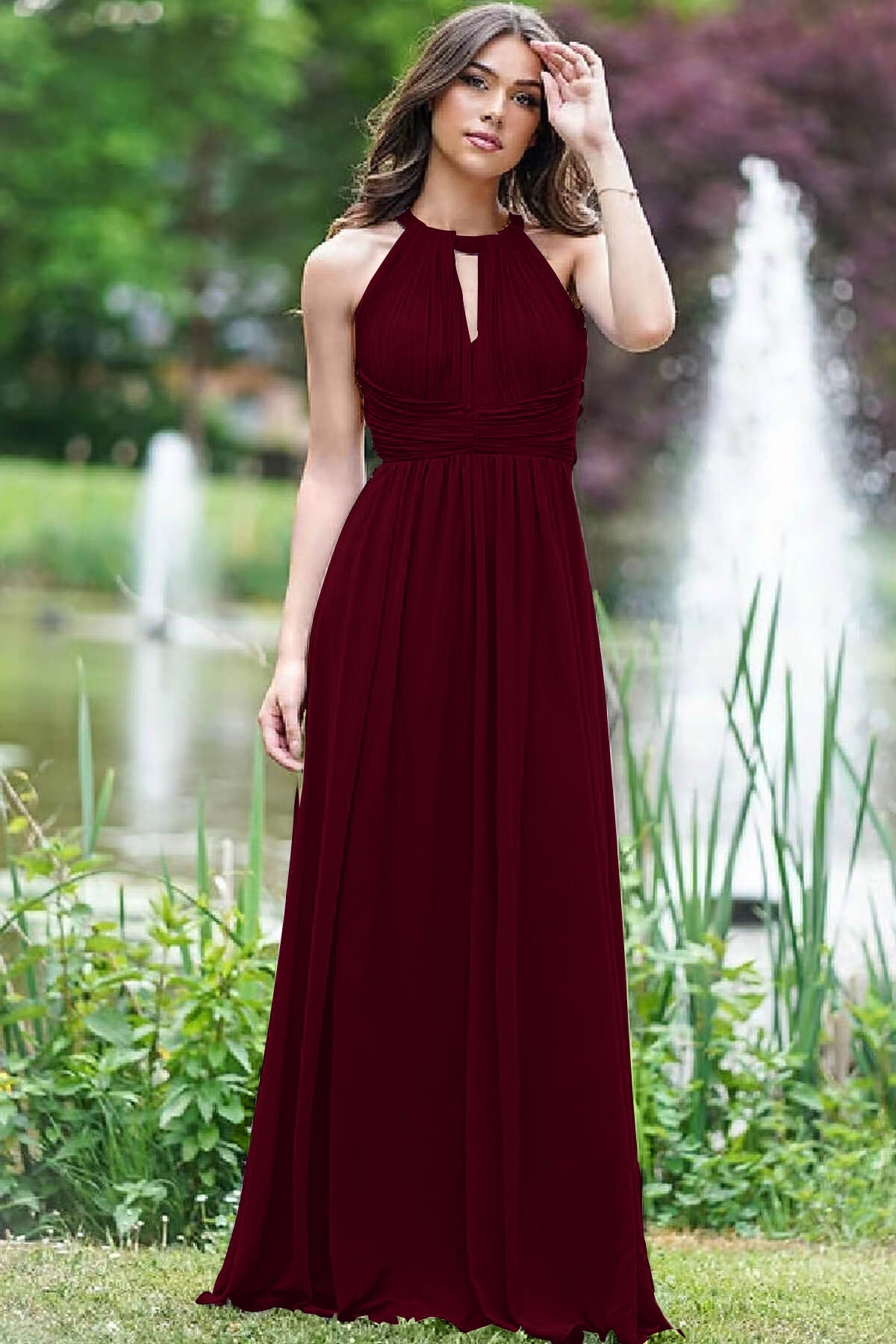 Elegant Lilac Halter Sleeveless A-Line Open Back Prom Dress