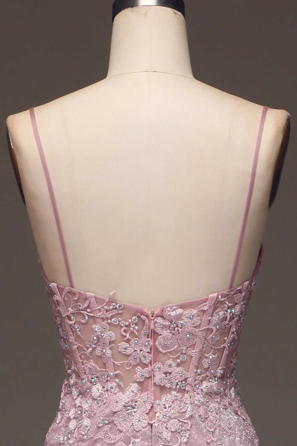 Elegant Pink Spaghetti Strap Shining Sleeveless Prom Dress Gown for Women