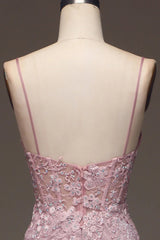 Elegant Pink Spaghetti Strap Shining Sleeveless Prom Dress Gown for Women