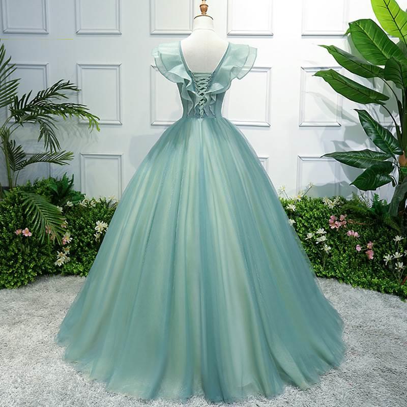 Aqua V-Neck Ball Gown Quinceanera Dress Prom Dress - DollyGown