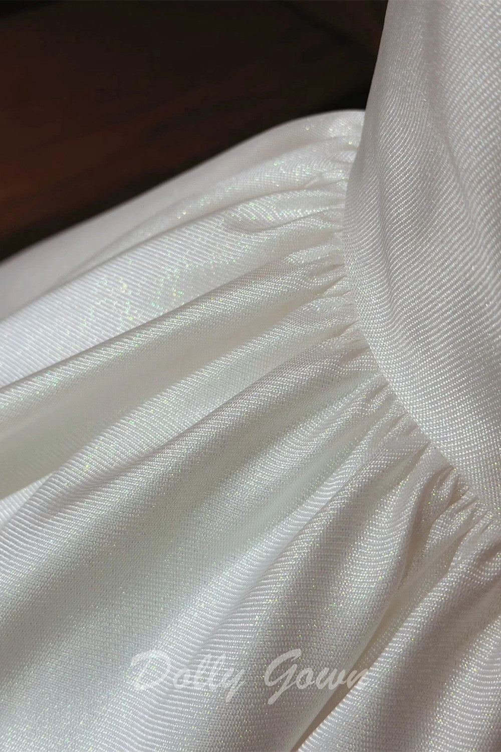 Asymmetrical Crease Satin Fishtail Wedding Dress - DollyGown
