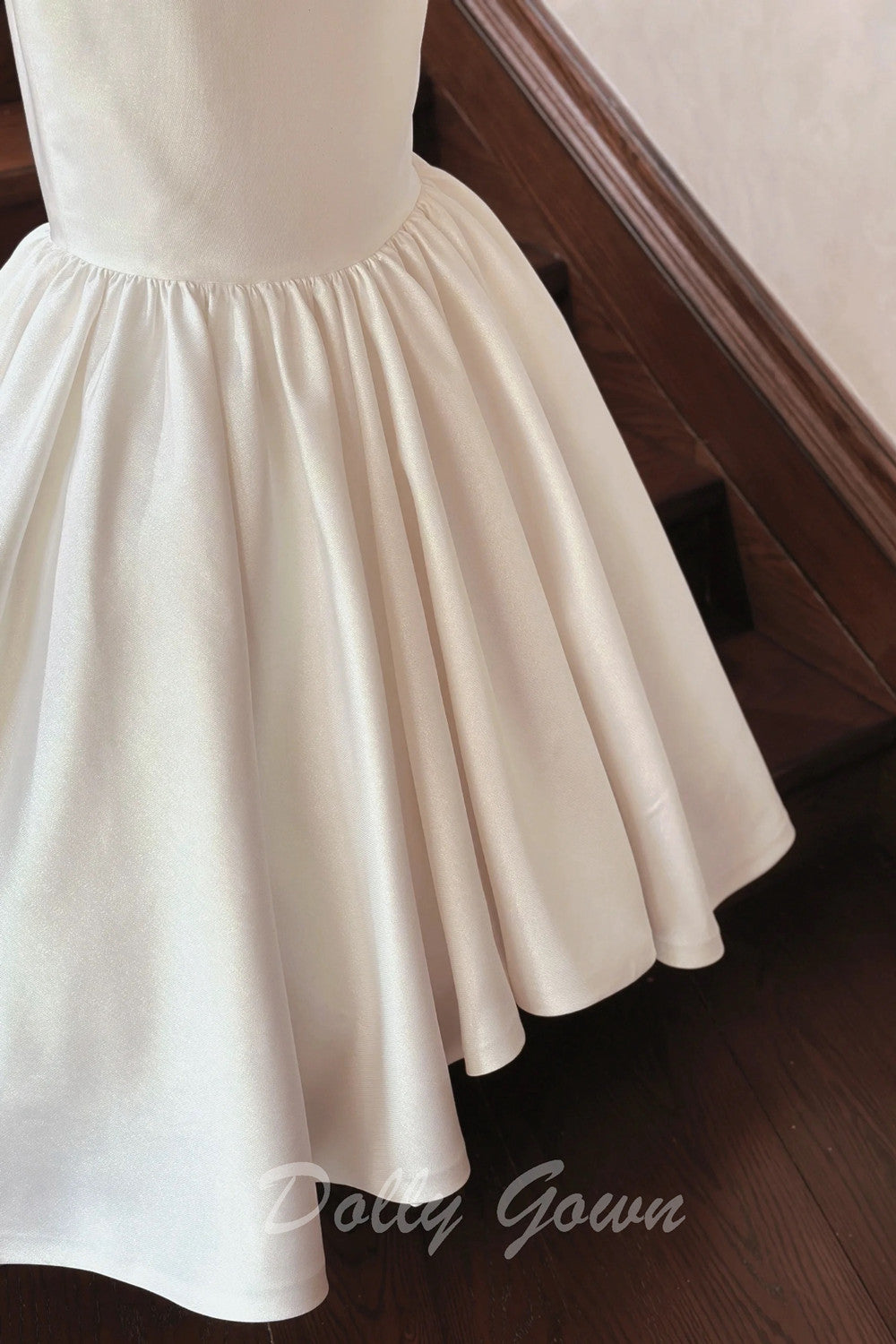 Asymmetrical Crease Satin Fishtail Wedding Dress - DollyGown